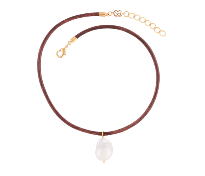Baroque Pearl Leather Cord Necklace - Main Image