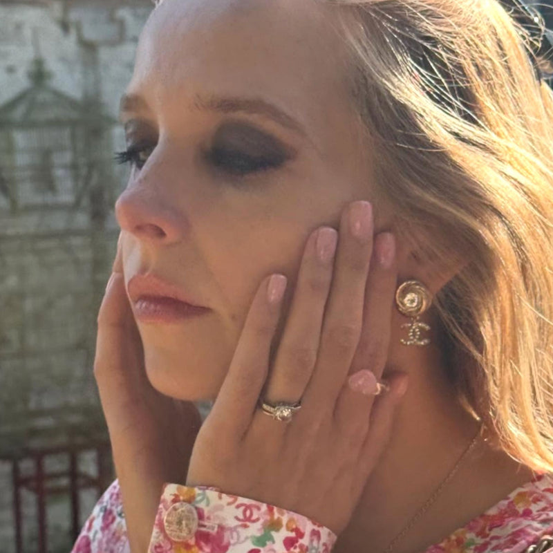 Pink Glass Rings on Greta Bellamacina