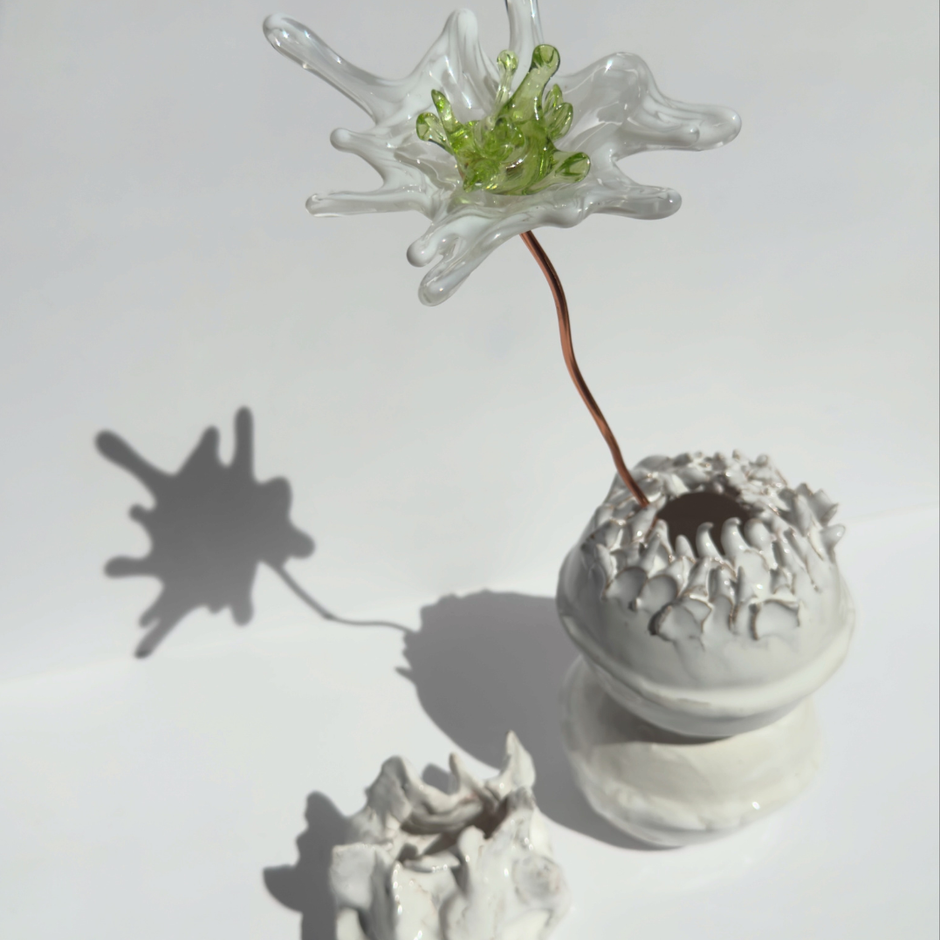The sisters behind ewsaa, two vases  and my Murano glass flowers