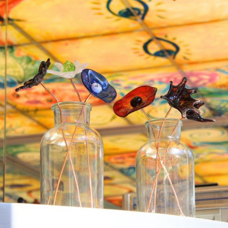 Official image for sandralexandra glass flowers installed at The Dreamery ice cream and wine parlour
