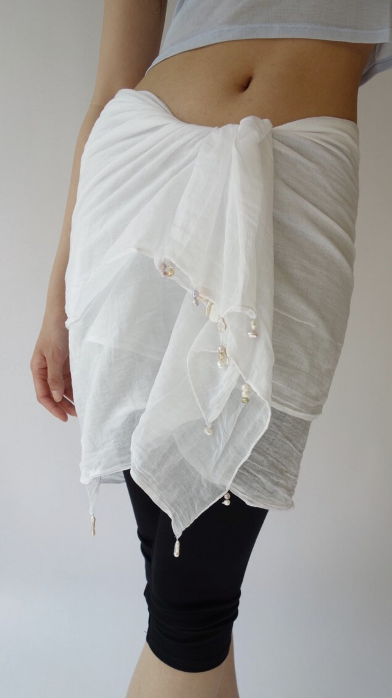 White Sarong with Freshwater Pearls