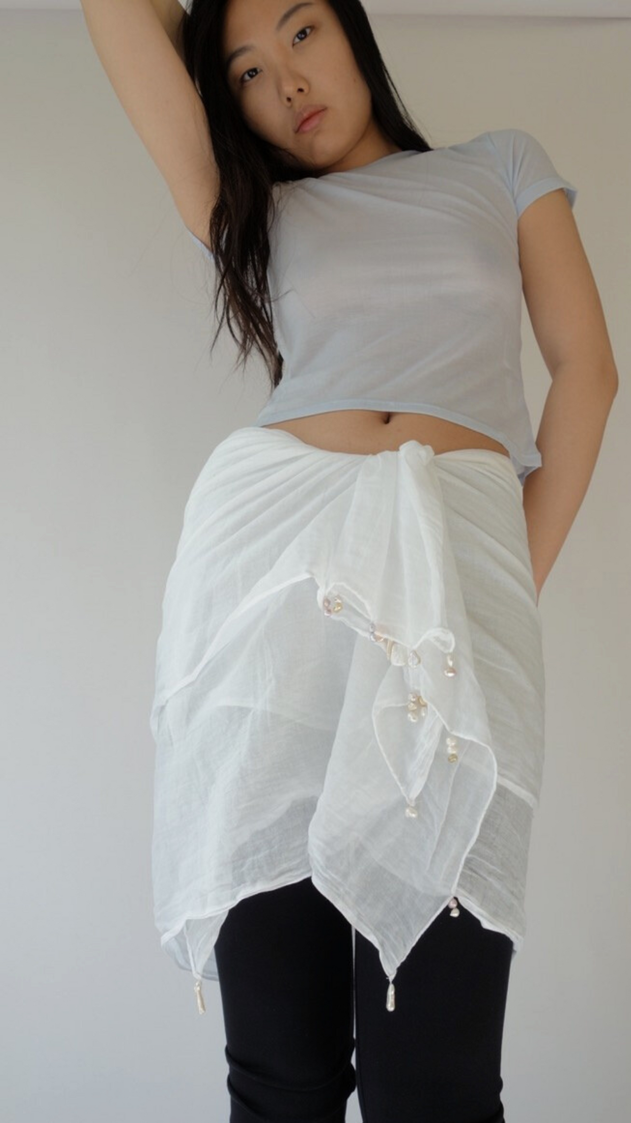 White Sarong with Freshwater Pearls
