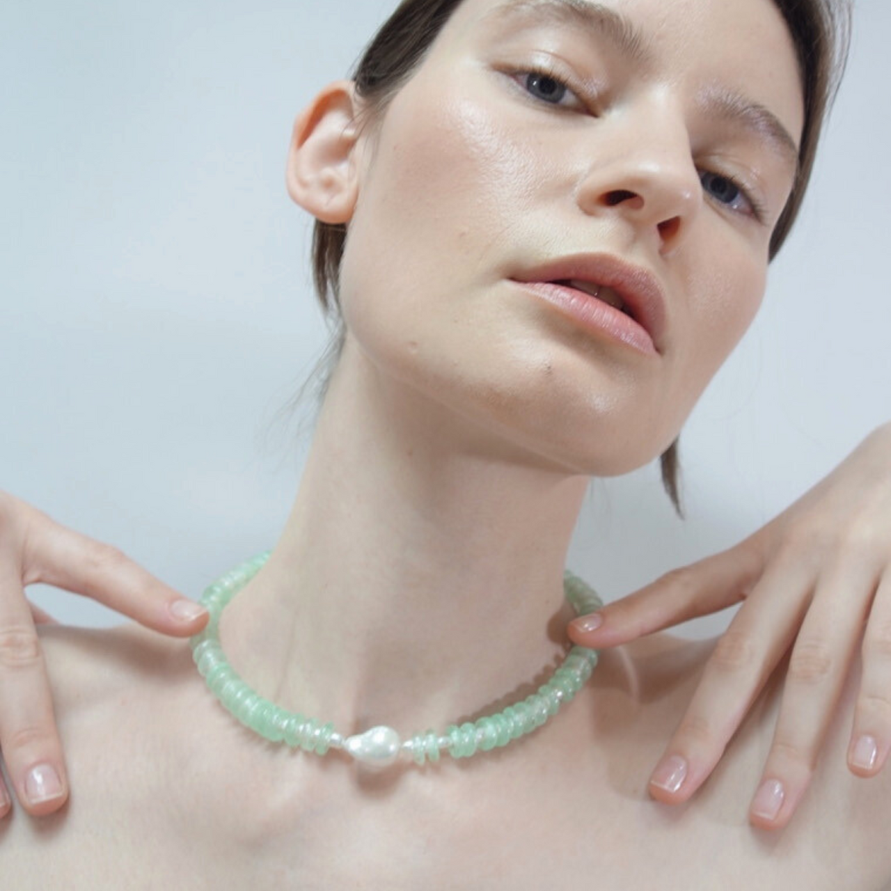 Turquoise and Freshwater Pearl Rondelle Wave Necklace with Baroque Pearl