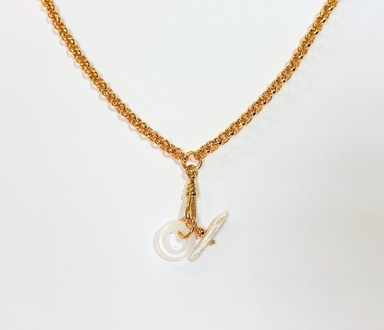 3 in 1 carabiner link Necklace - PEARL