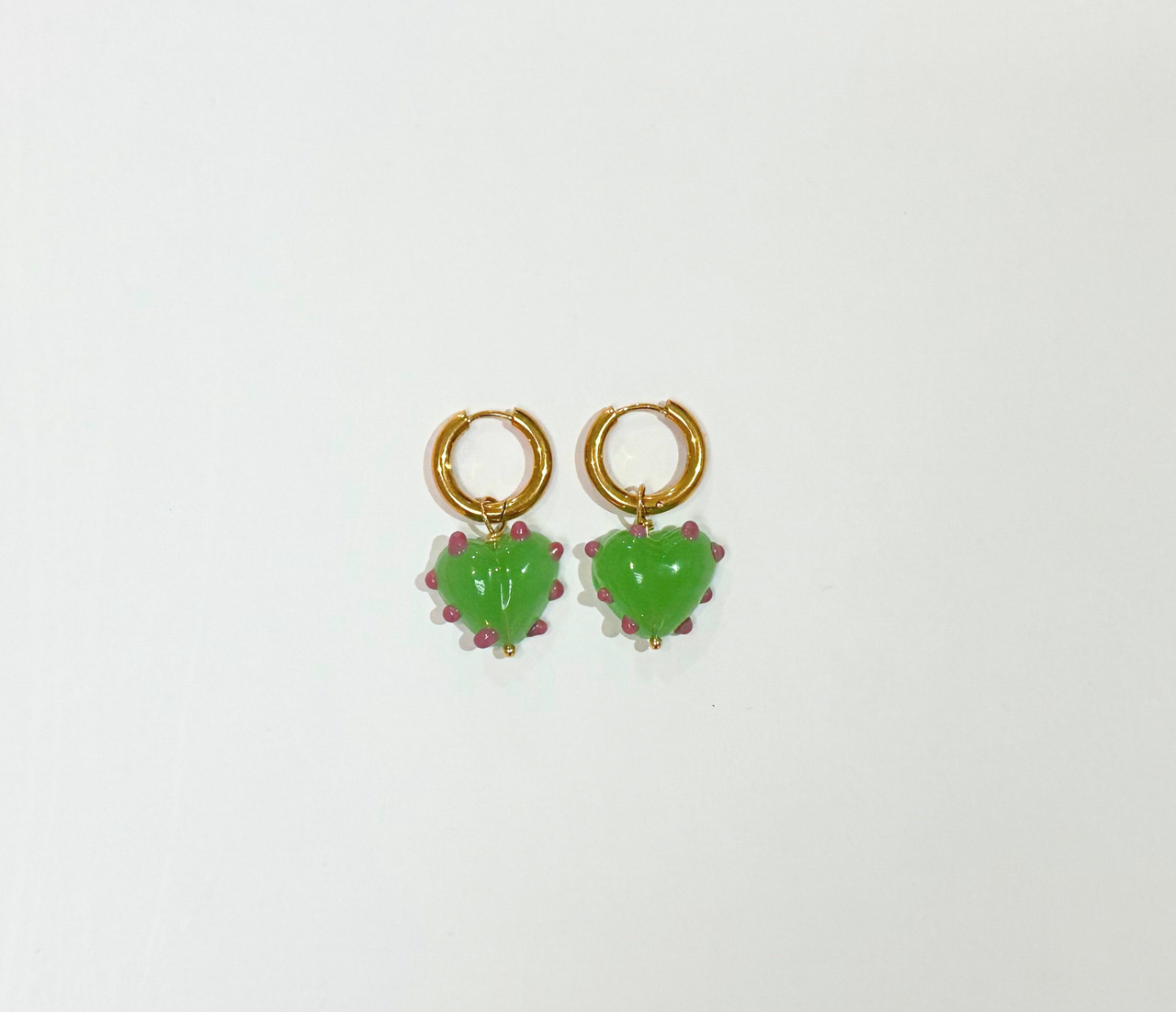 PAIR JADE GREEN MILAGROS HEART EARRINGS