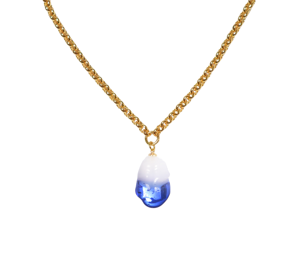 XL Glass Baroque Blue Pearl & Belcher Chain Necklace