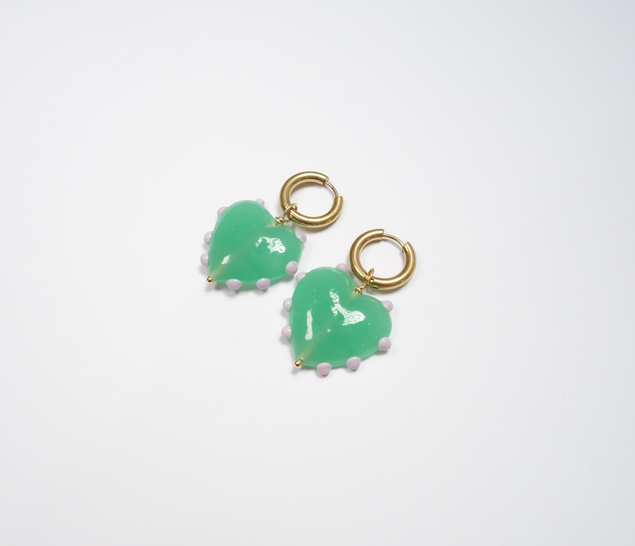 Pair Jade Green XL Heart earrings - SAMPLE