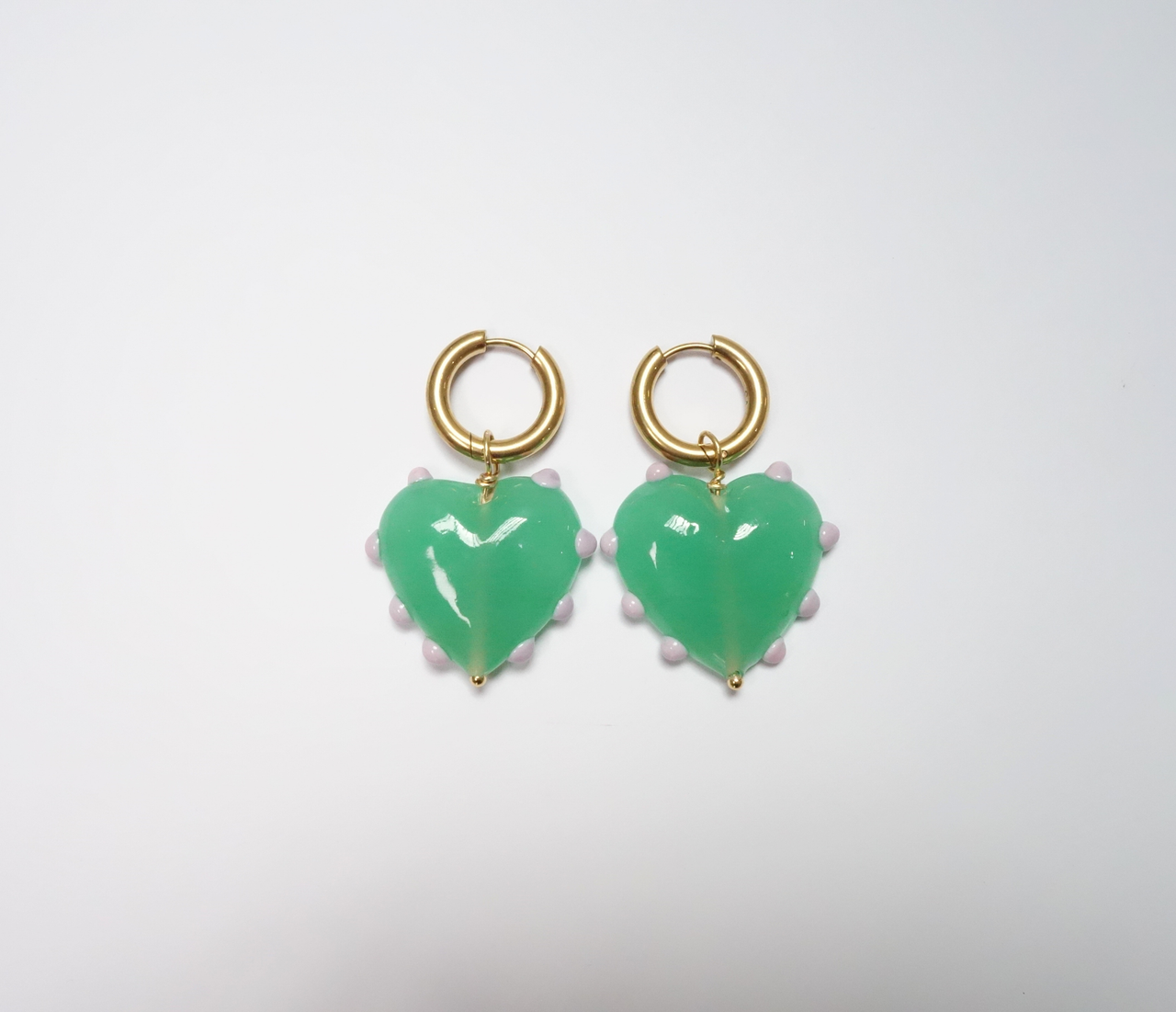 Pair Jade Green XL Heart earrings - SAMPLE