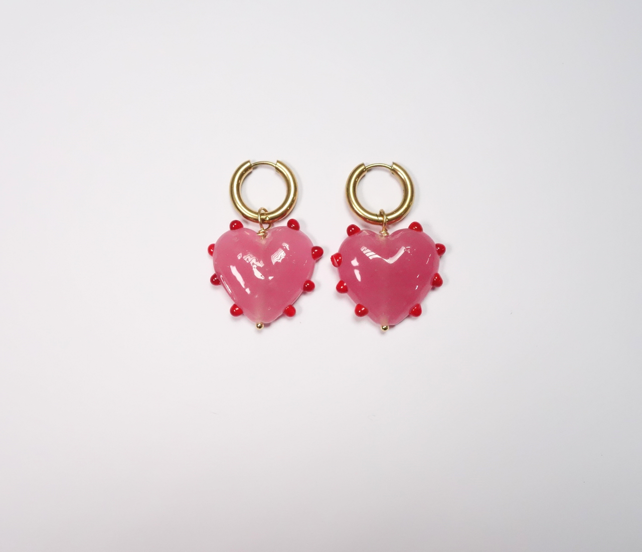 Pair of Pink XL Milagros Heart Earrings - SAMPLE