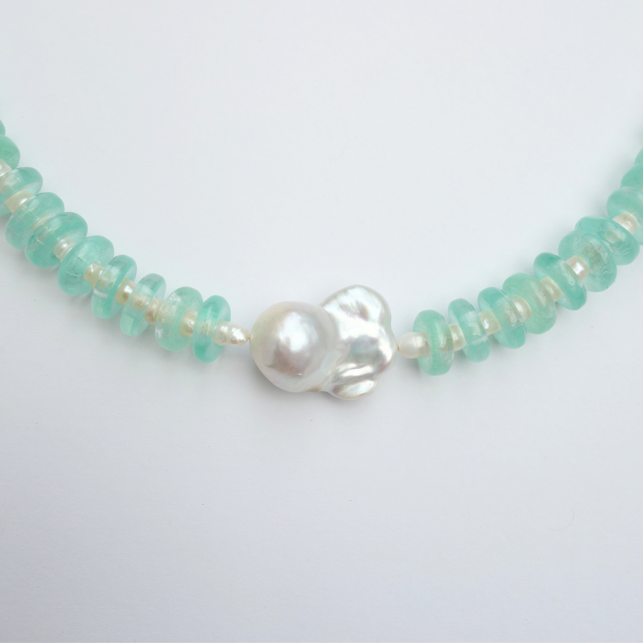 Turquoise and Freshwater Pearl Rondelle Wave Necklace with Baroque Pearl