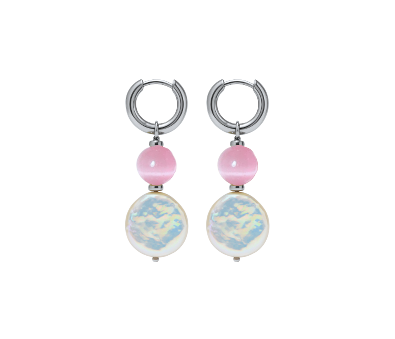 Silver Orbit Earrings - Pink