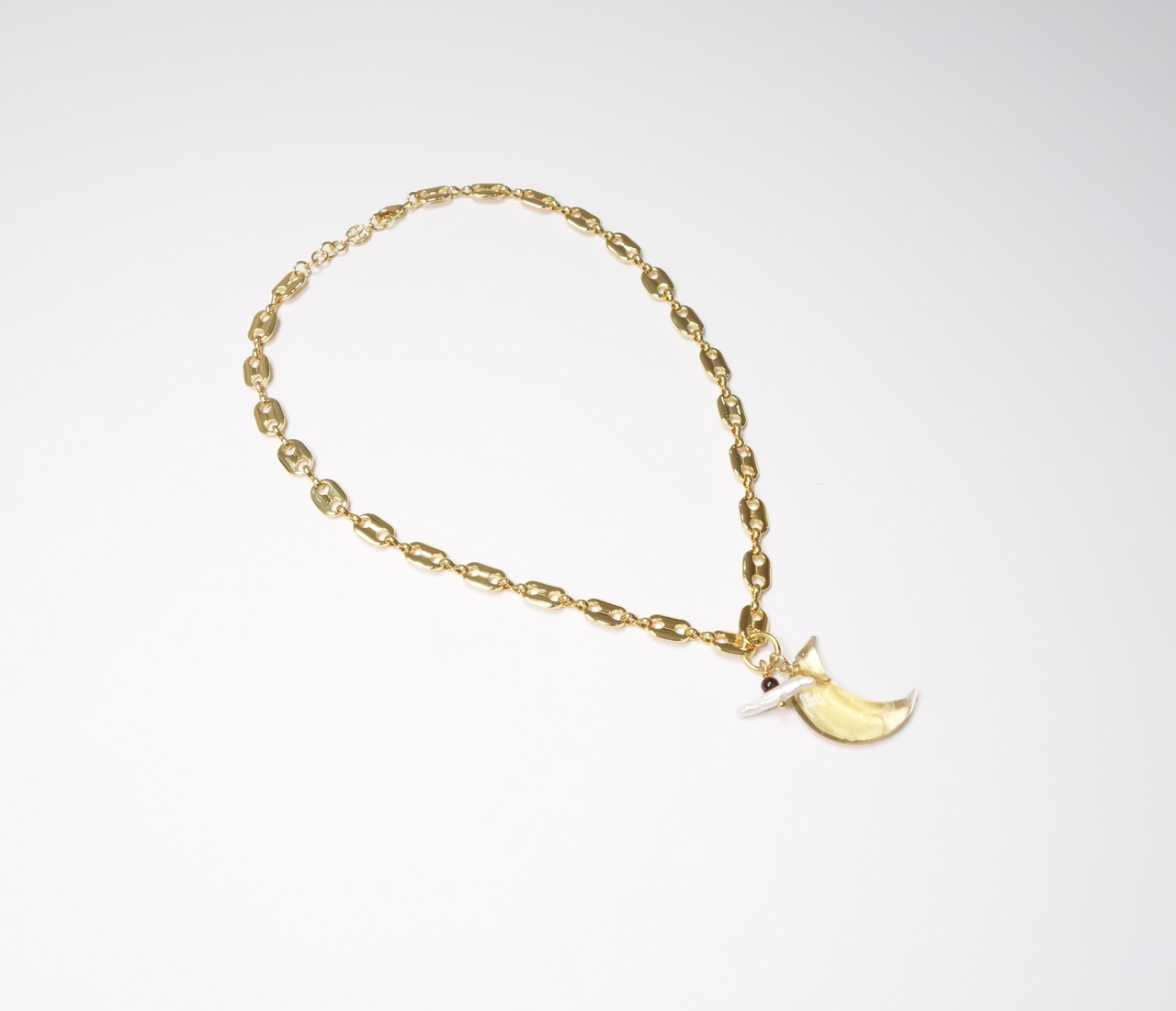 Moon and Pearl T-Bar Necklace