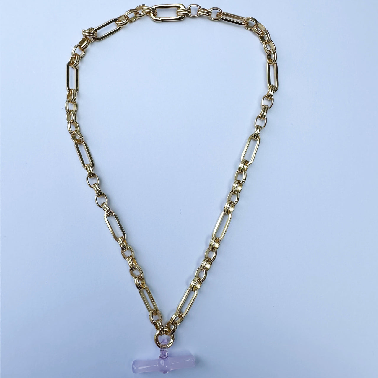 Glass T-Bar Mixed Chain Pink Necklace -SAMPLE
