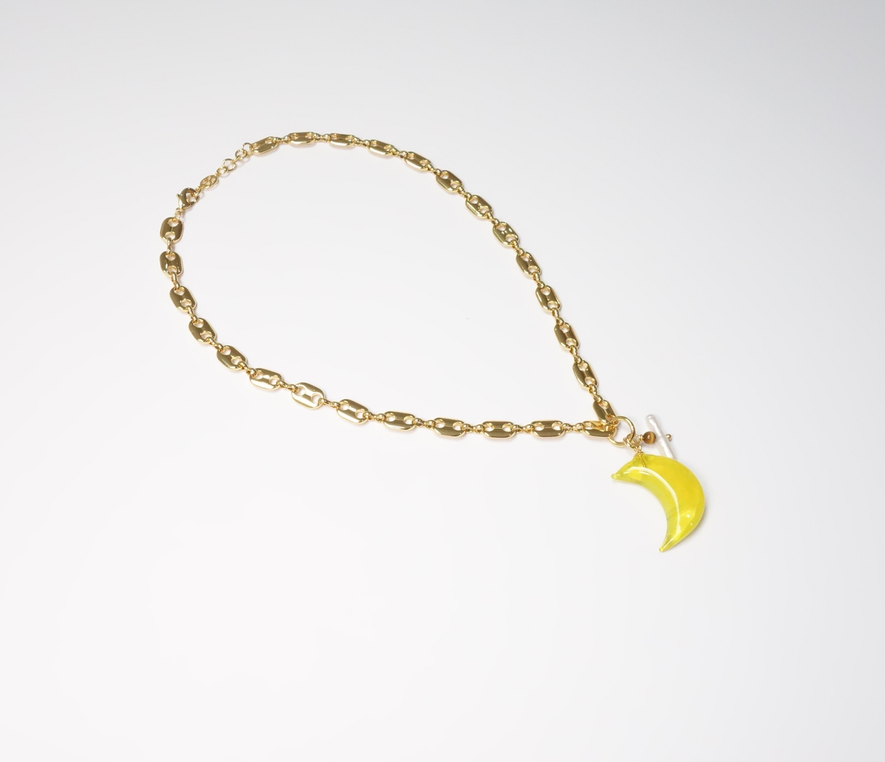 Moon and Pearl T-Bar Necklace