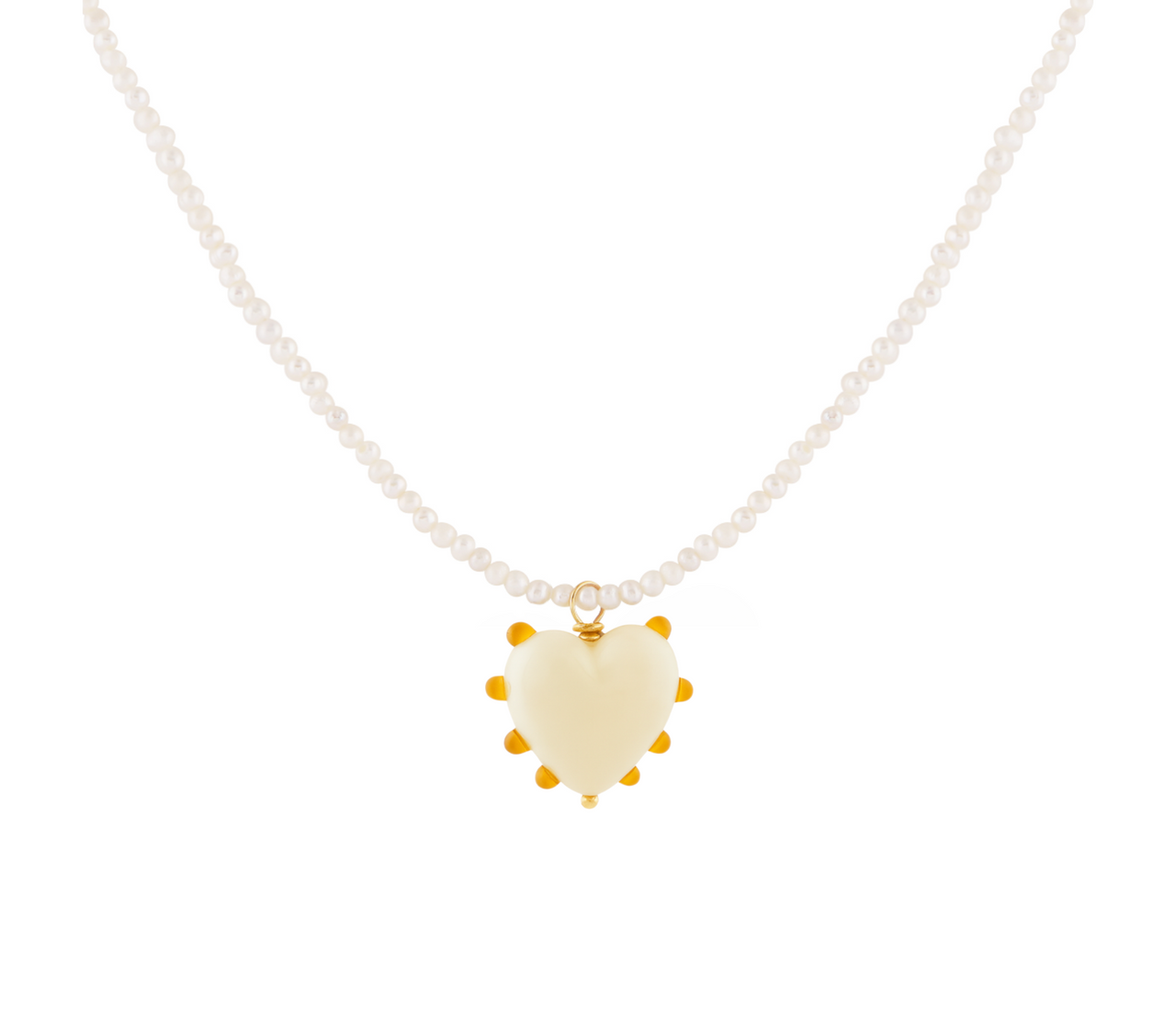 Glass Milagros Heart & Pearl Necklace