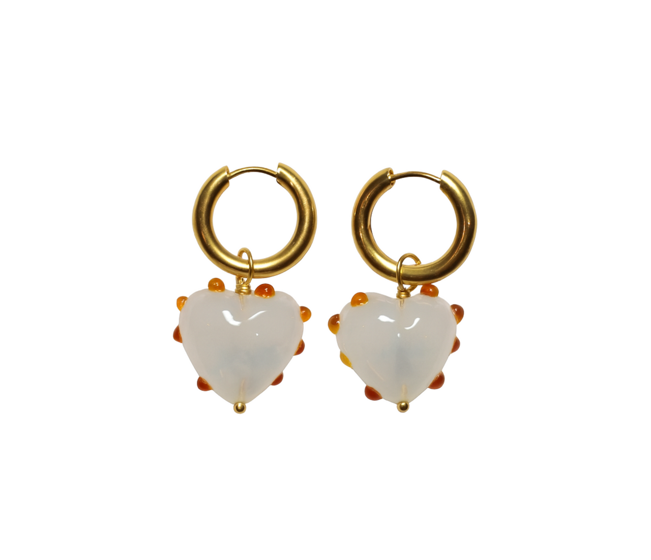 Milagros Heart Amber Pearl Earring pair