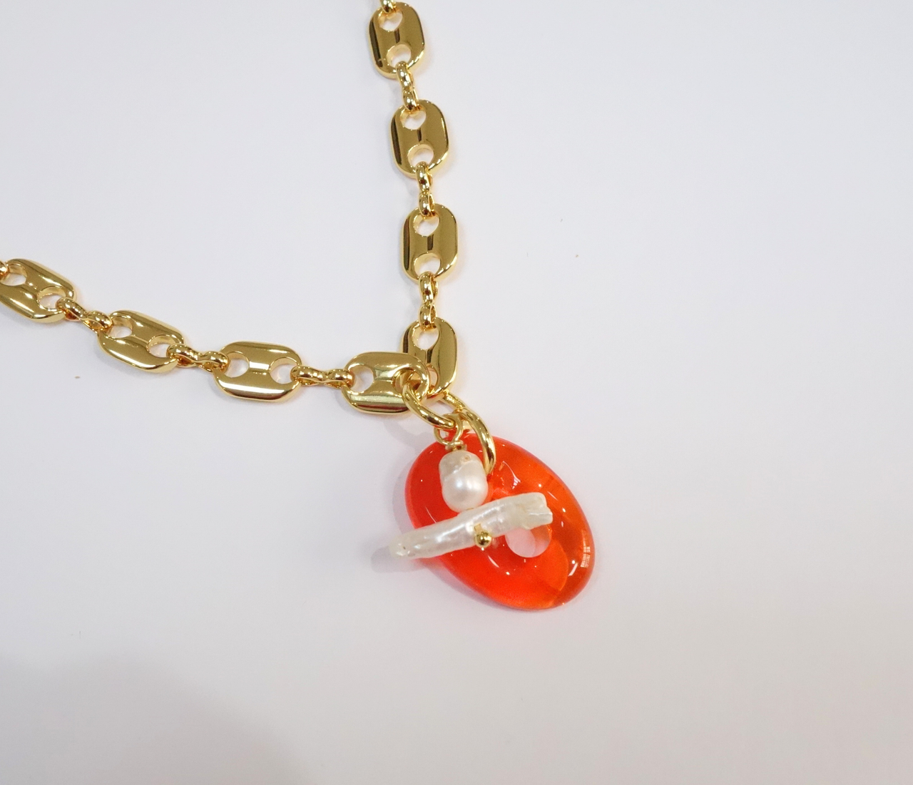 Mariner & Pearl T-Bar Necklace - Orange