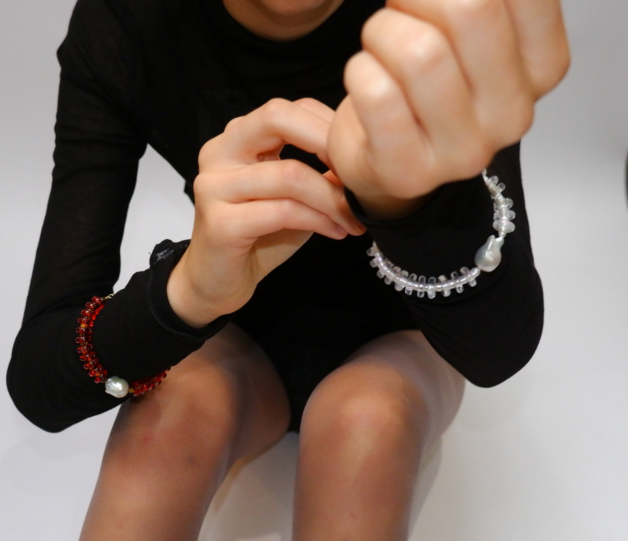 Clear and Freshwater Pearl Rondelle Wave Bracelet with Baroque Pearl