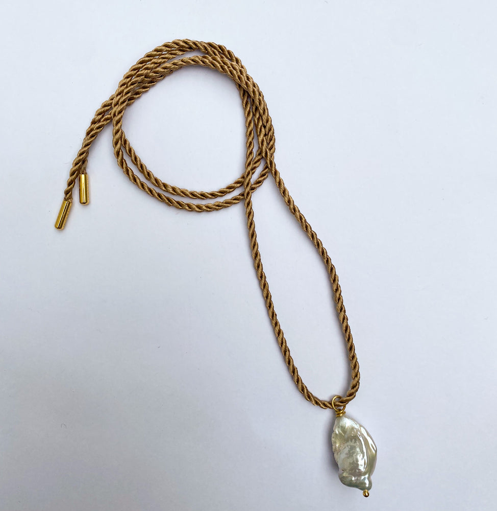 Baroque Pearl & Silk Cord Necklace Beige - SAMPLE