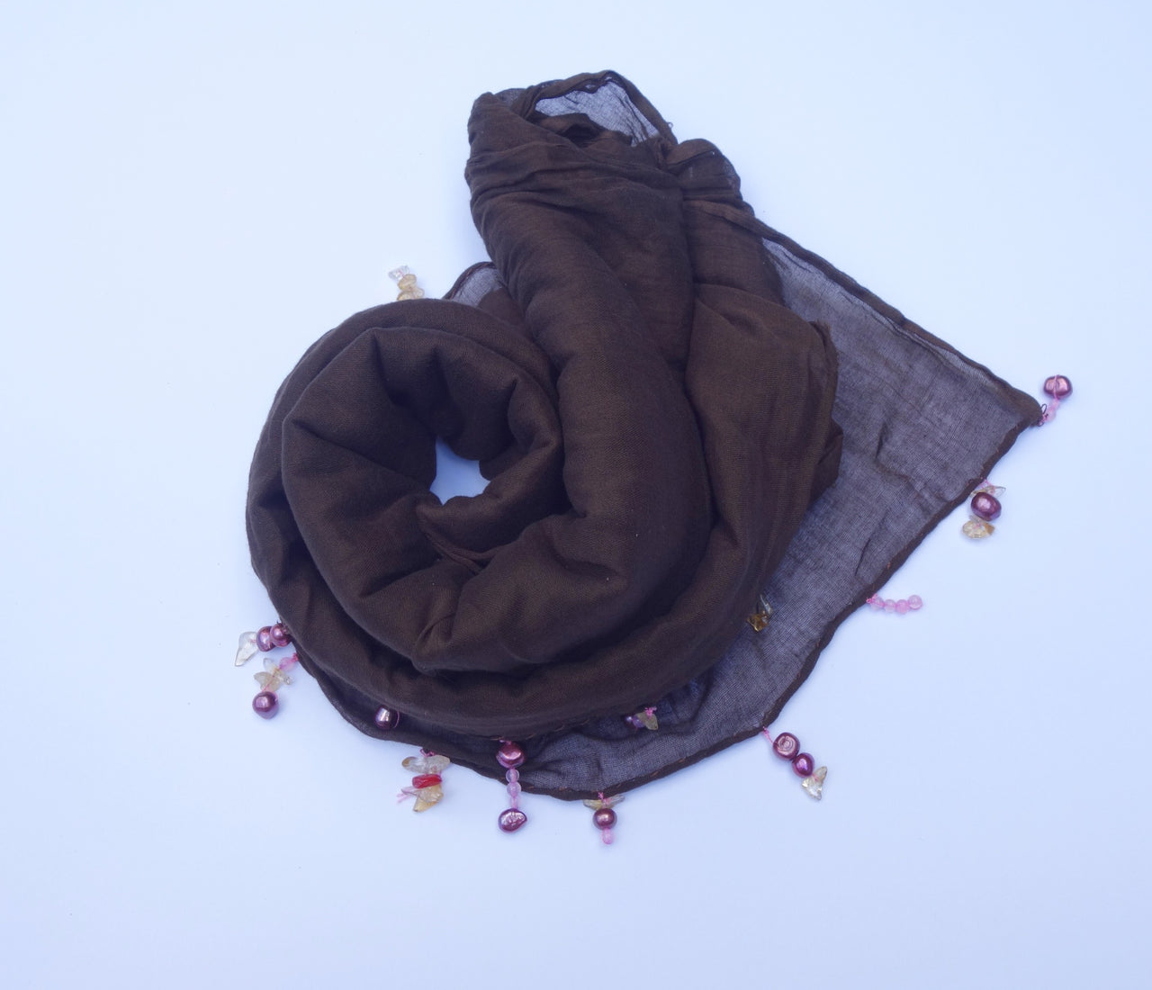Espresso Sarong with Semi-Precious Stones & Pearls