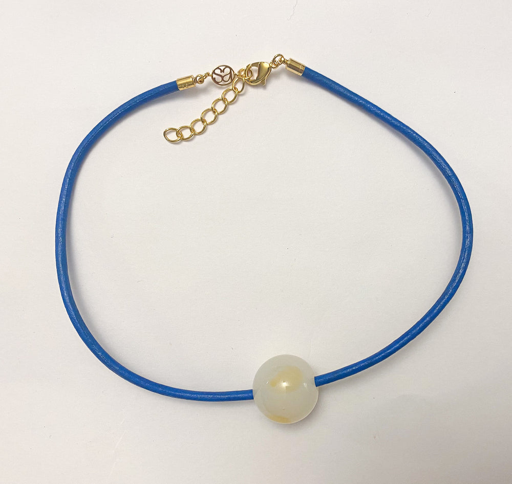 Komboloi Leather Cord Choker Necklace Blue - SAMPLE