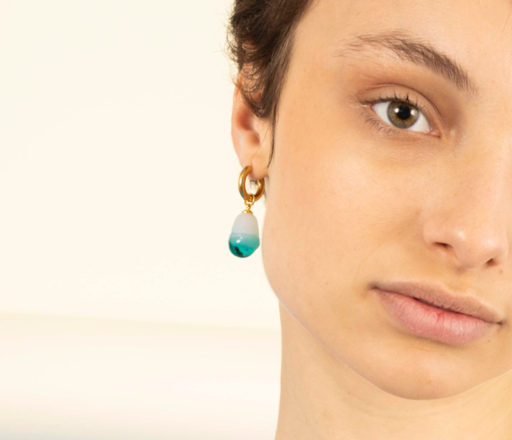 XS Glass Baroque Pearl Aquamarine Earring