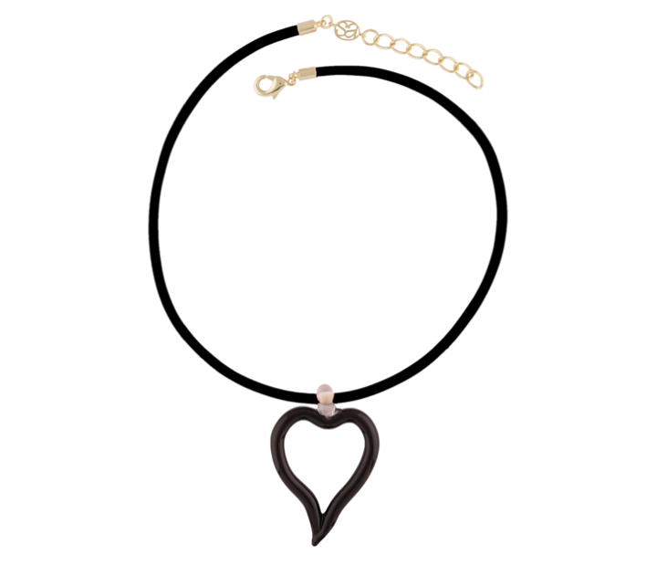 XL Heart of Glass Black & Black Leather Cord Necklace