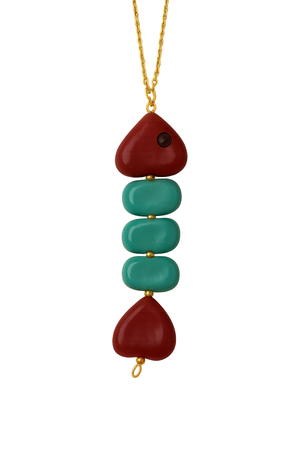 Carpa Fish Chain Necklace Turquoise and Red- SAMPLE