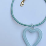 XL Heart of Glass Blue Leather Cord Necklace - SAMPLE