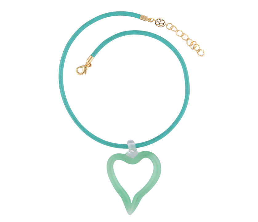 XL  Heart of Glass Jade Green Leather Cord Necklace