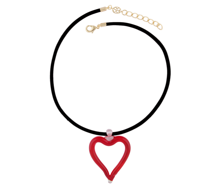 XL Heart of Glass Red & Black Leather Cord Necklace