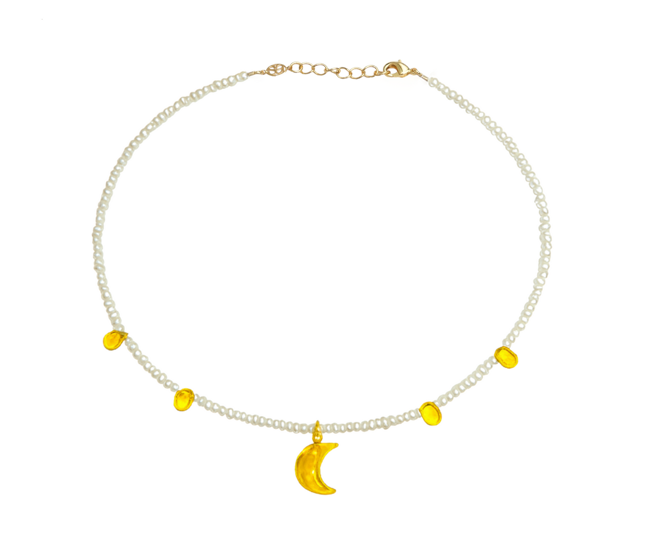 Lunar and Teardrop Pearl Chain Necklace - Lemon