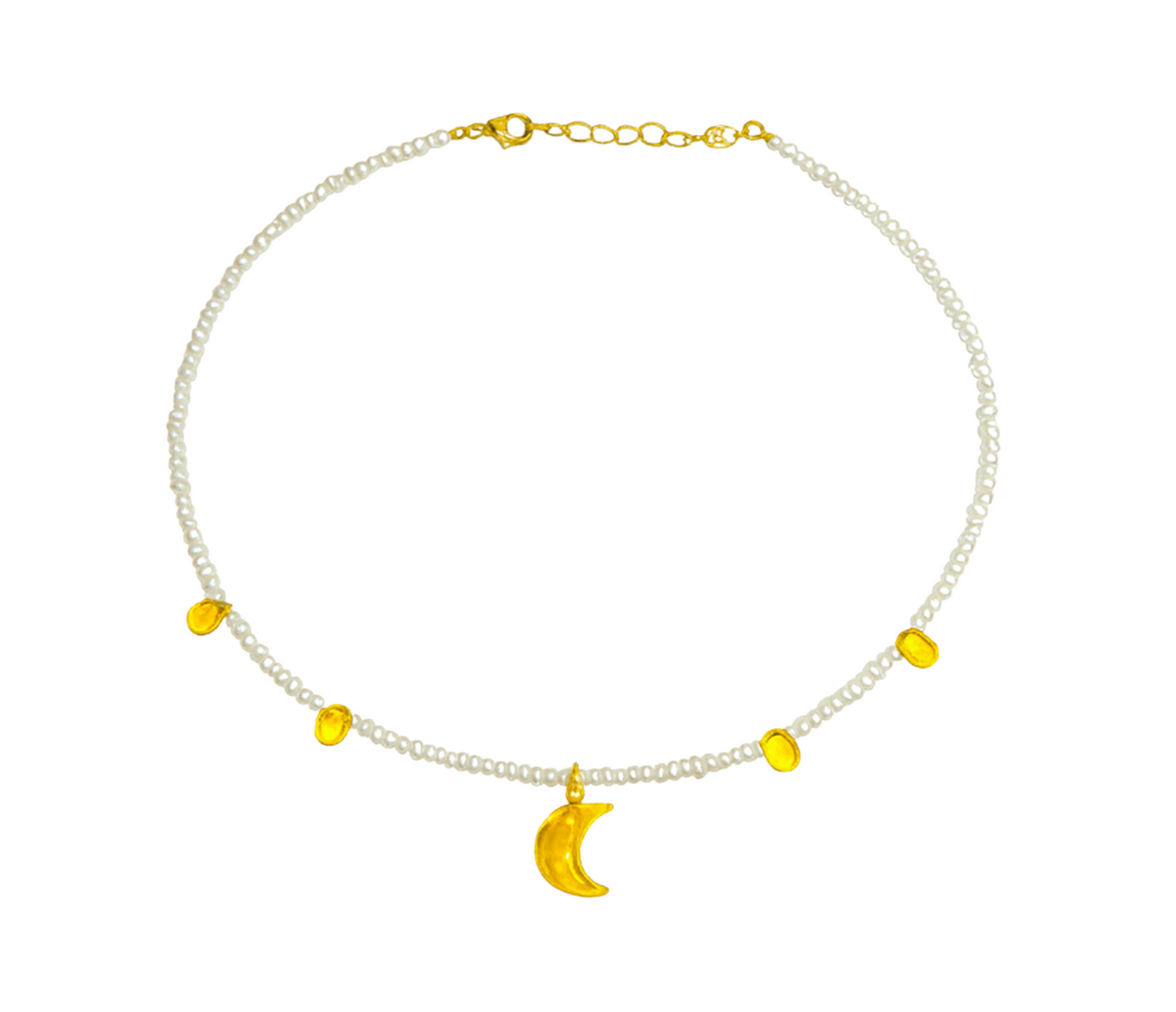 Lunar and Teardrop Pearl Chain Necklace - Lemon