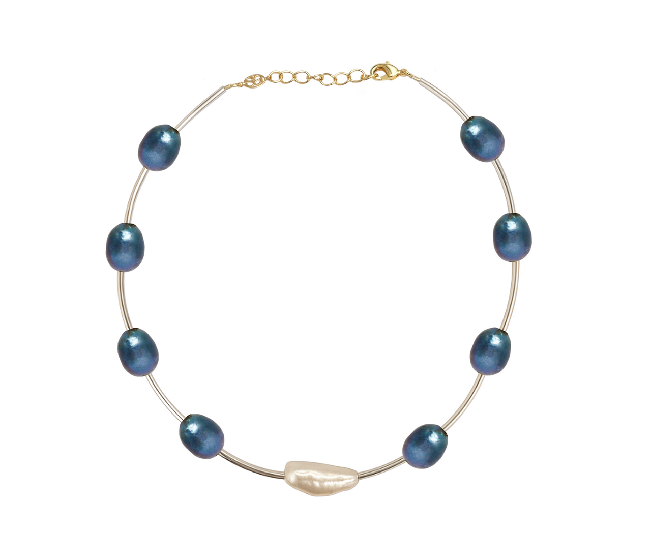 Silver Orbit Necklace - Black Pearl