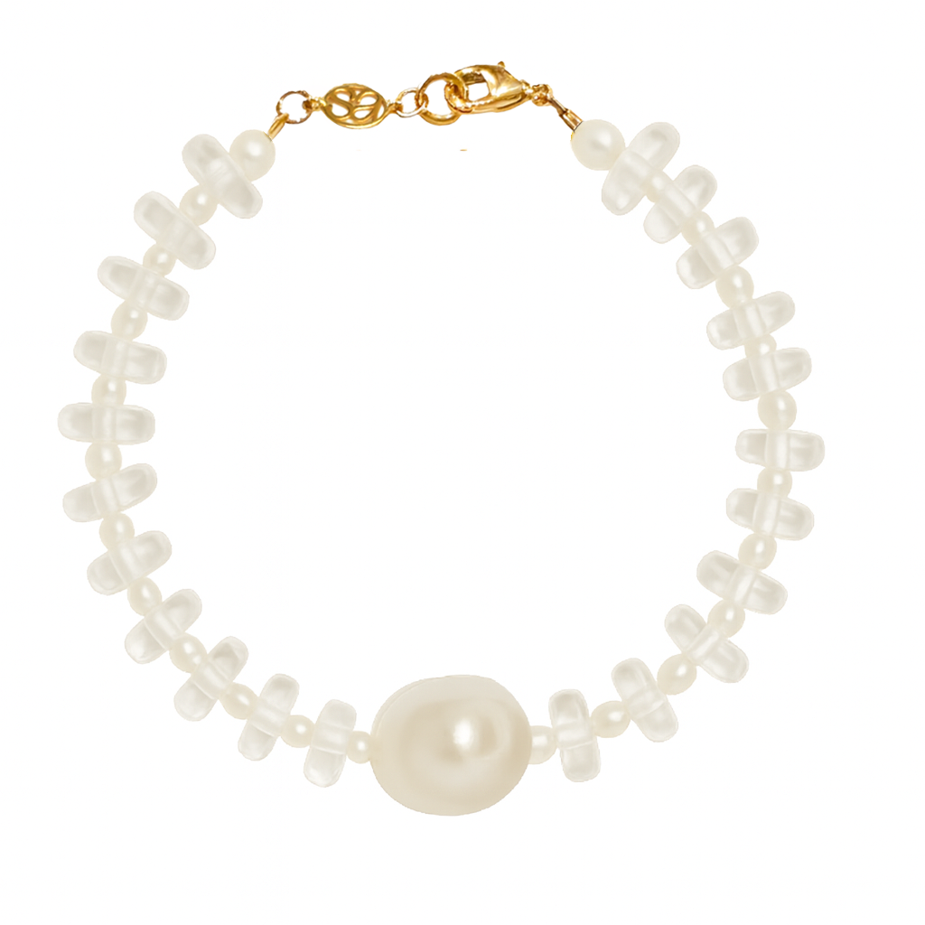 Clear and Freshwater Pearl Rondelle Wave Bracelet with Baroque Pearl