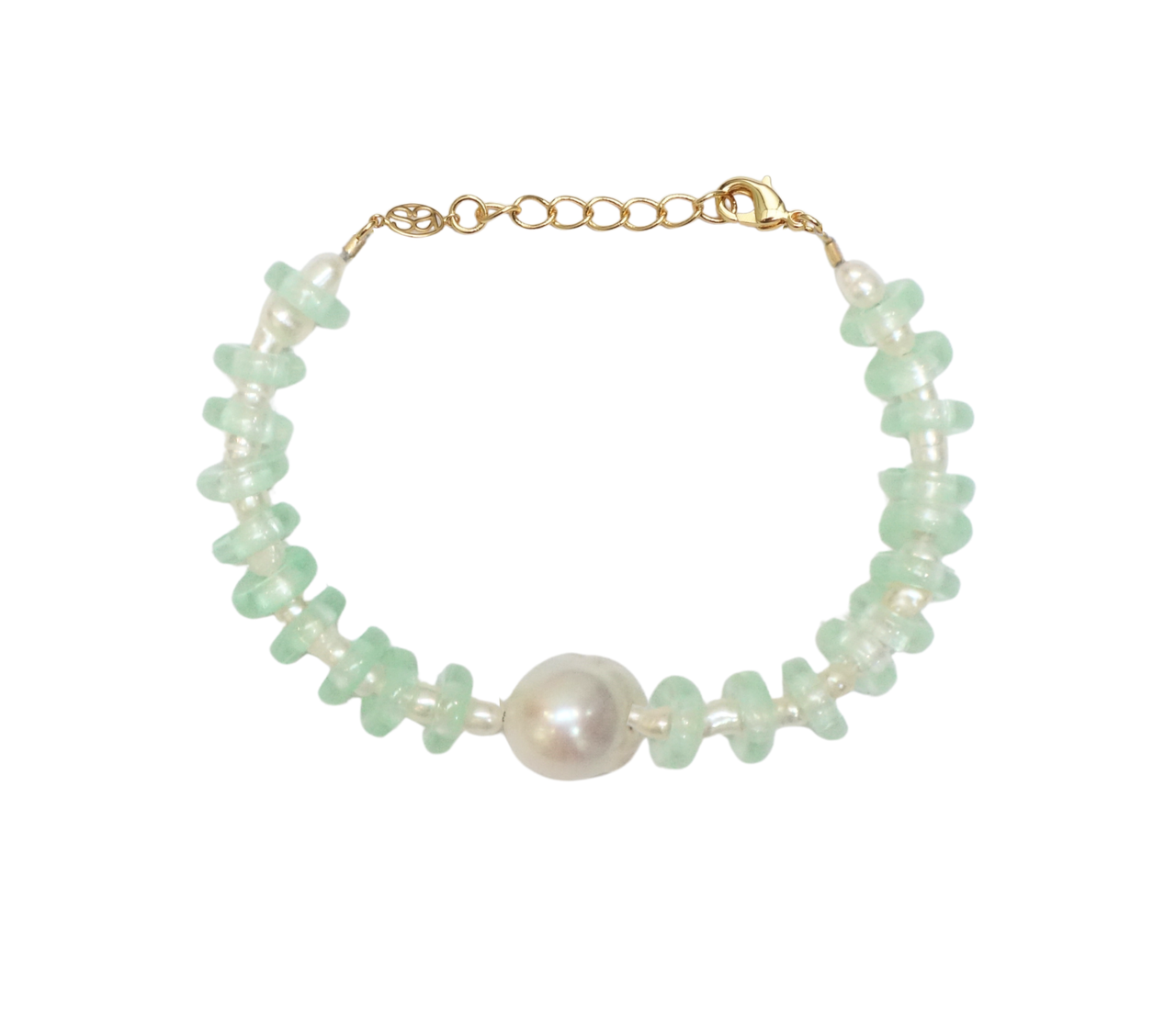Mint and Freshwater Pearl Rondelle Wave Bracelet with Baroque Pearl
