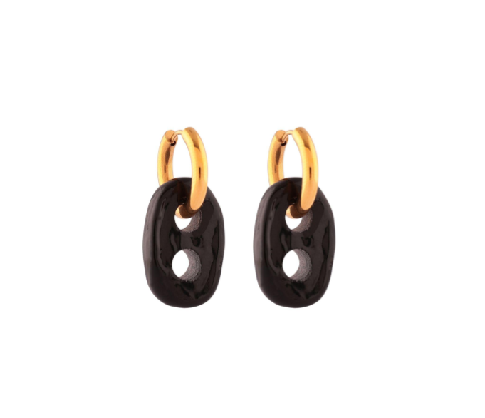 Mariner Link Black Glass Earring - PAIR