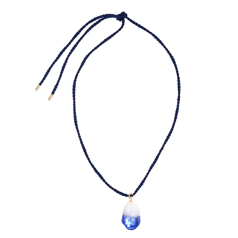 XL Glass Baroque Blue Pearl & Silk Cord Necklace- SAMPLE