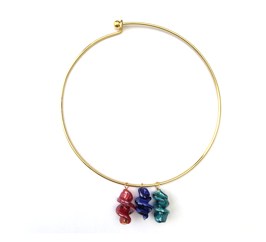 Triple Glass Charm Collar Necklace