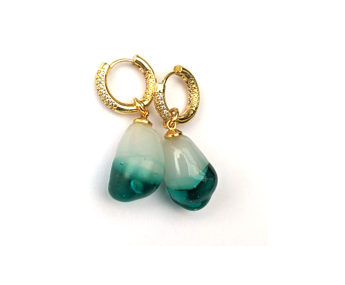 PAIR of XS Glass Baroque Pearl Aquamarine Earring