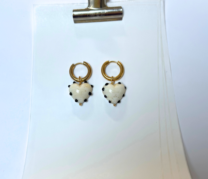 PAIR IVORY MILAGROS HEART EARRINGS