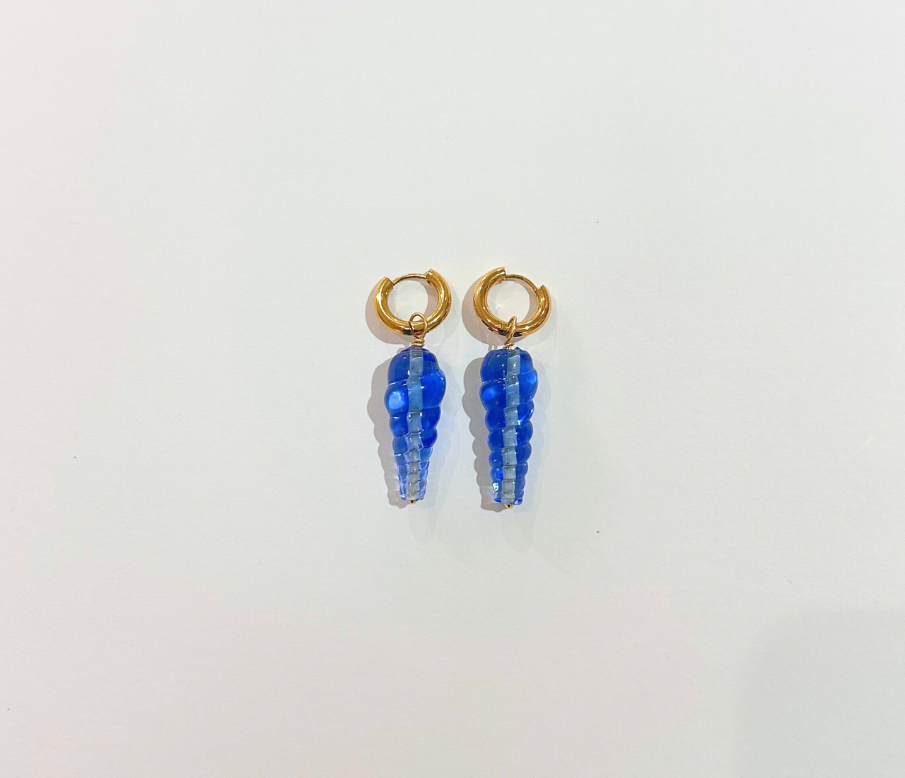 Sea Shell Blue Glass Earrings PAIR - Just 1 pair in stock