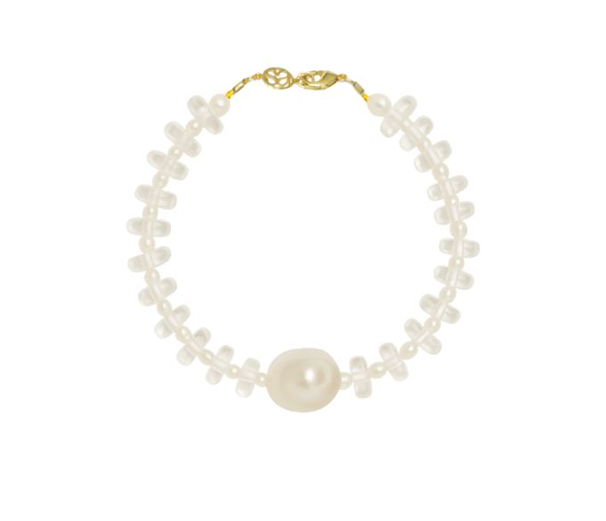 Clear and Freshwater Pearl Rondelle Wave Bracelet with Baroque Pearl