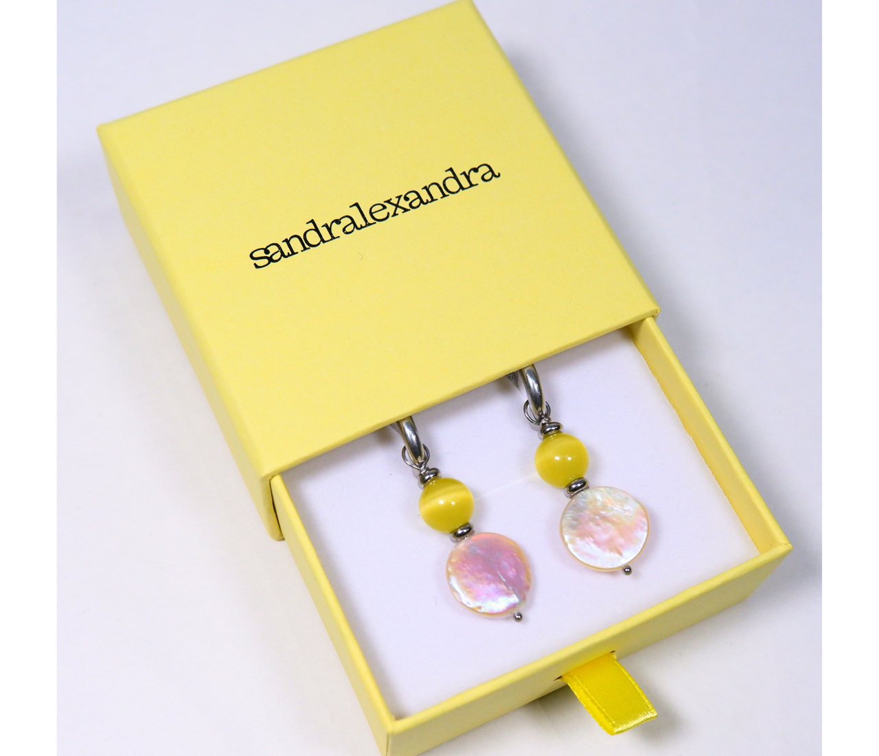 Silver Orbit Earrings - Citrine