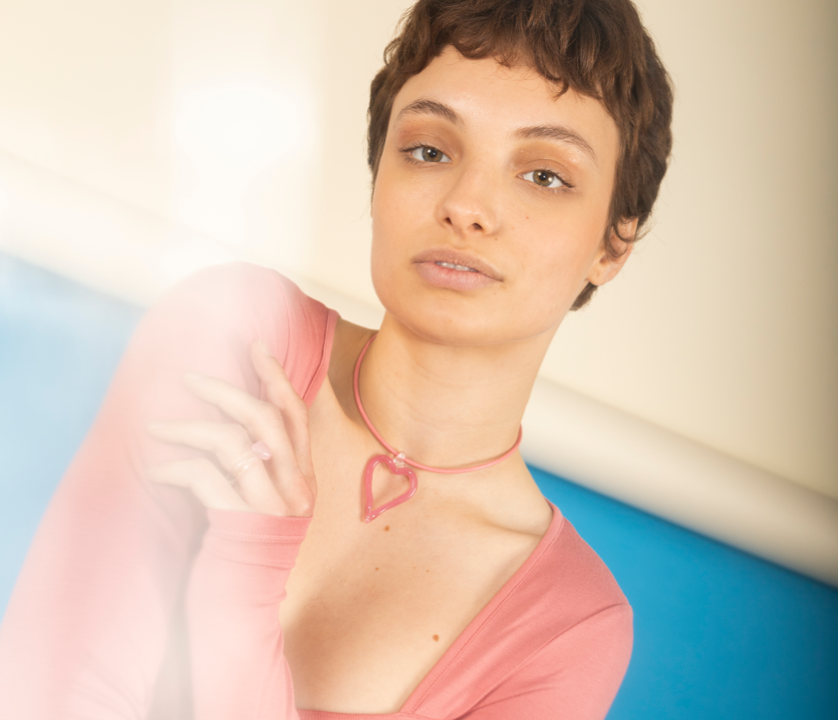 XL Heart of Glass Pink Leather Cord Necklace