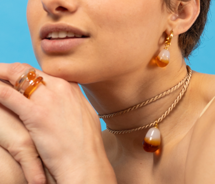 XS Glass Baroque Pearl Amber Earring