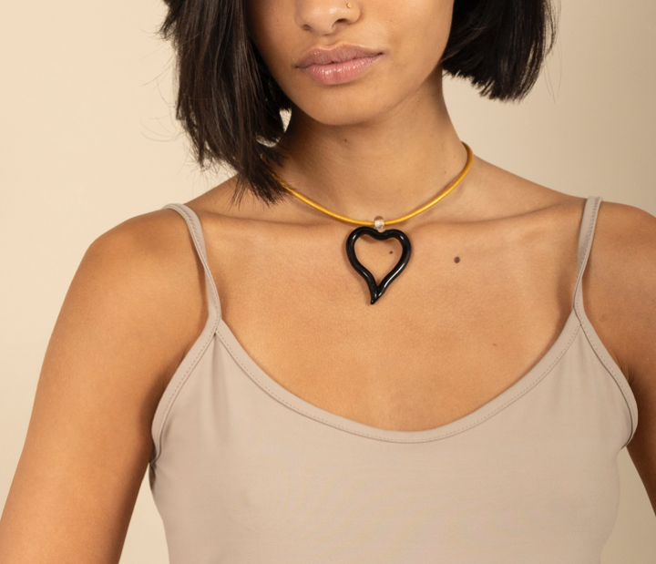 XL Heart of Glass Red & Black Leather Cord Necklace – sandralexandra