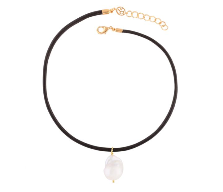 Baroque Pearl & Leather Cord Necklace