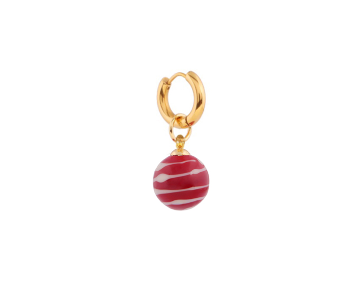 Stripey Bola Red Glass Earring