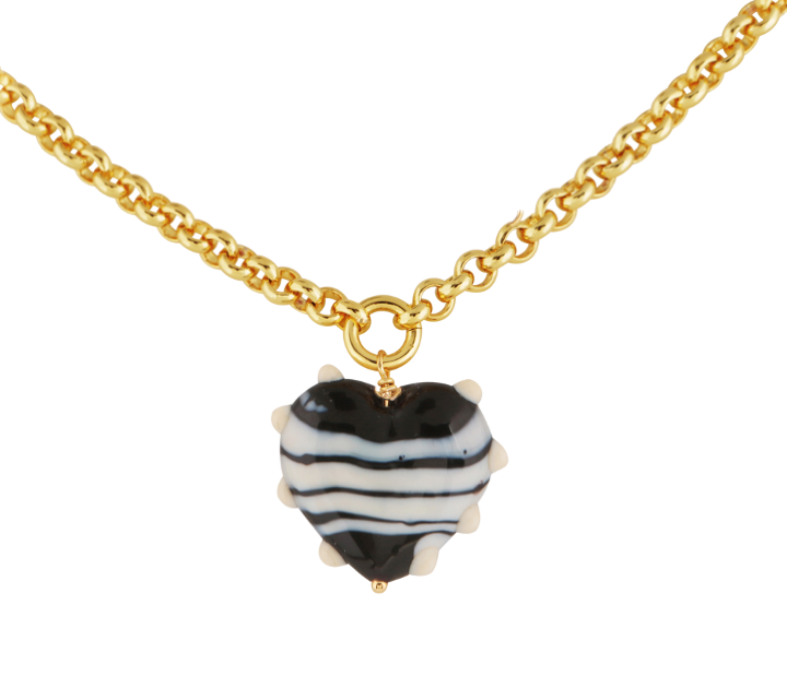 XL Milagros Heart Black & Ivory Belcher Chain Necklace